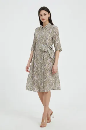 Aerin Floral Washable Silk Shirt Dress
