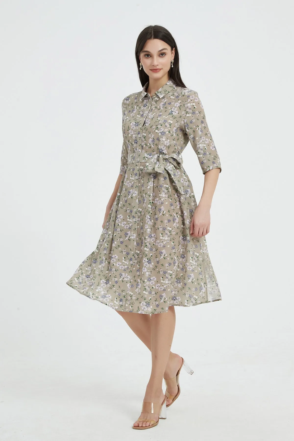 Aerin Floral Washable Silk Shirt Dress