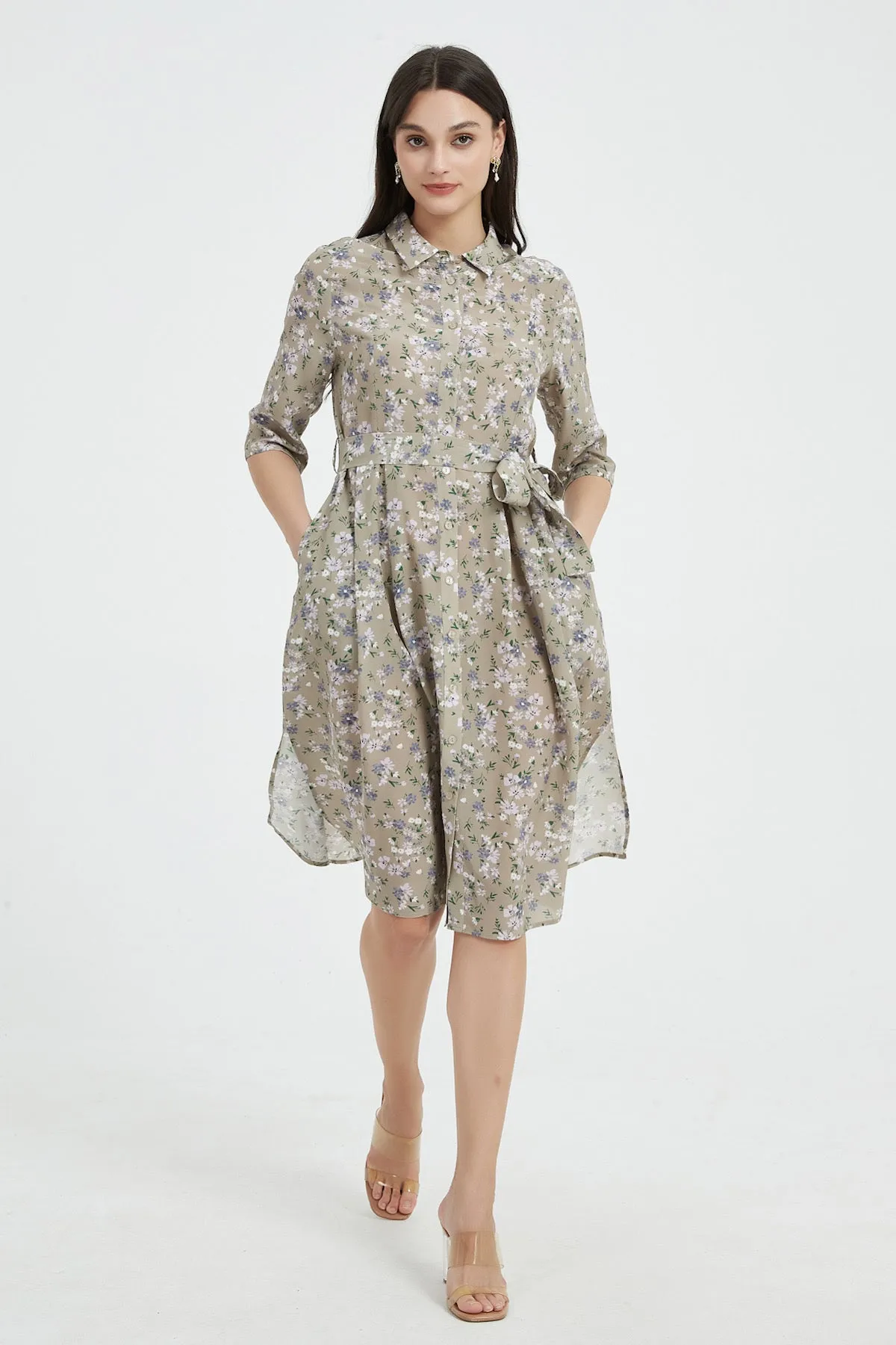 Aerin Floral Washable Silk Shirt Dress