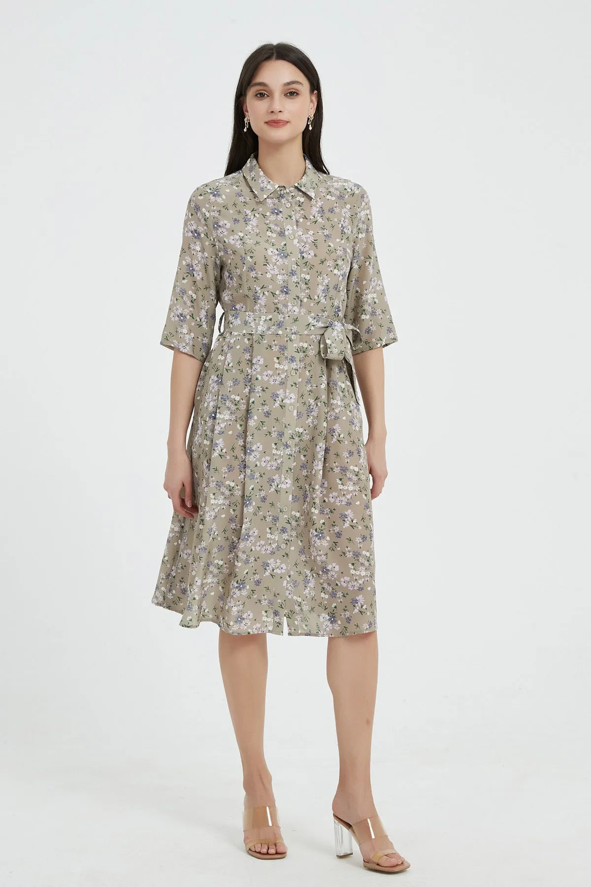 Aerin Floral Washable Silk Shirt Dress