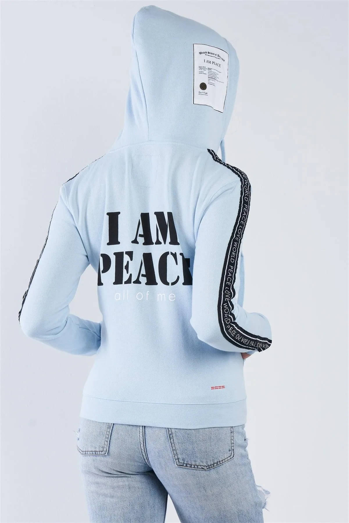 Baby Blue "I Am Peace, All Of Me" Graphic Long Sleeve Hoodie Sweatshirt