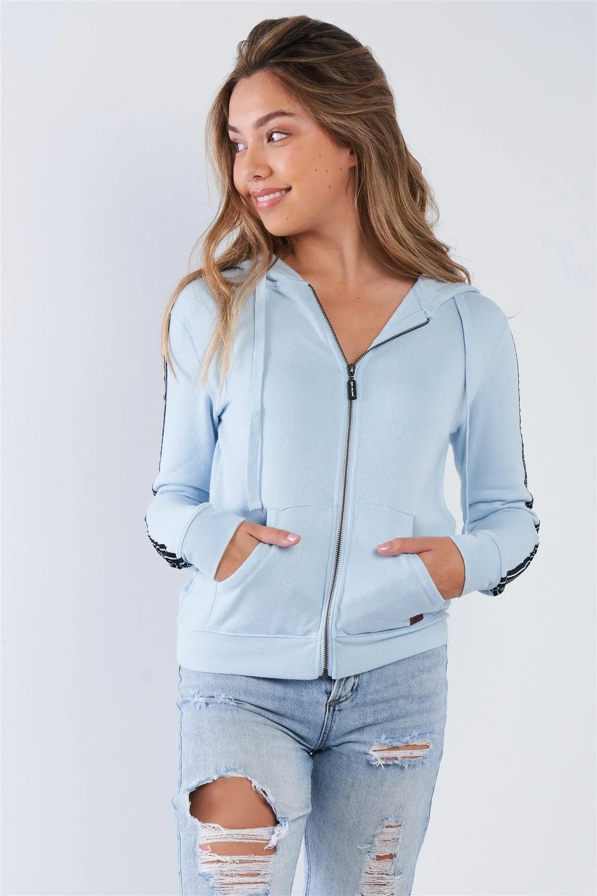 Baby Blue "I Am Peace, All Of Me" Graphic Long Sleeve Hoodie Sweatshirt