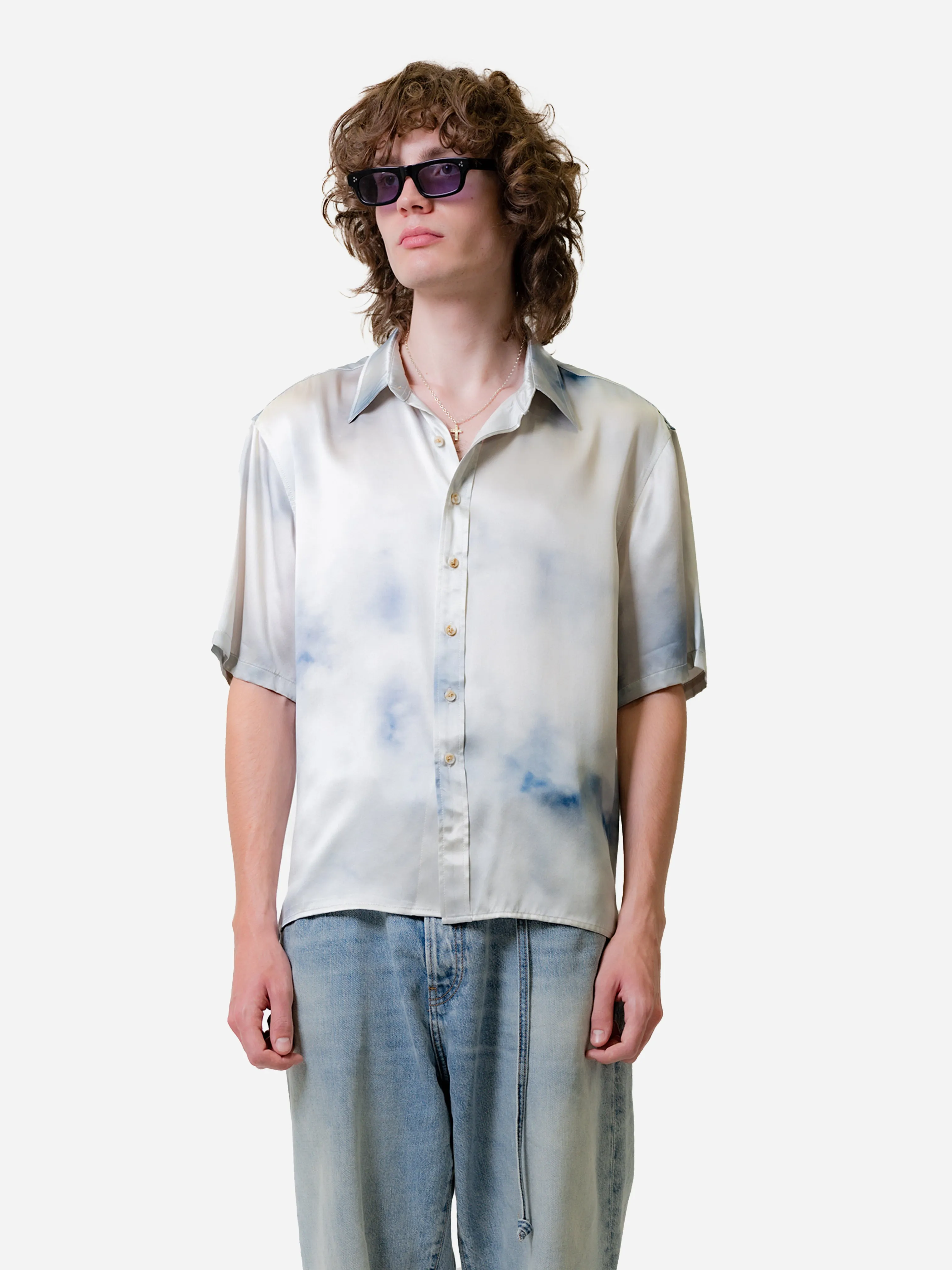 BEACH BRAINS Cloud Silk Shirt Ivory Blue