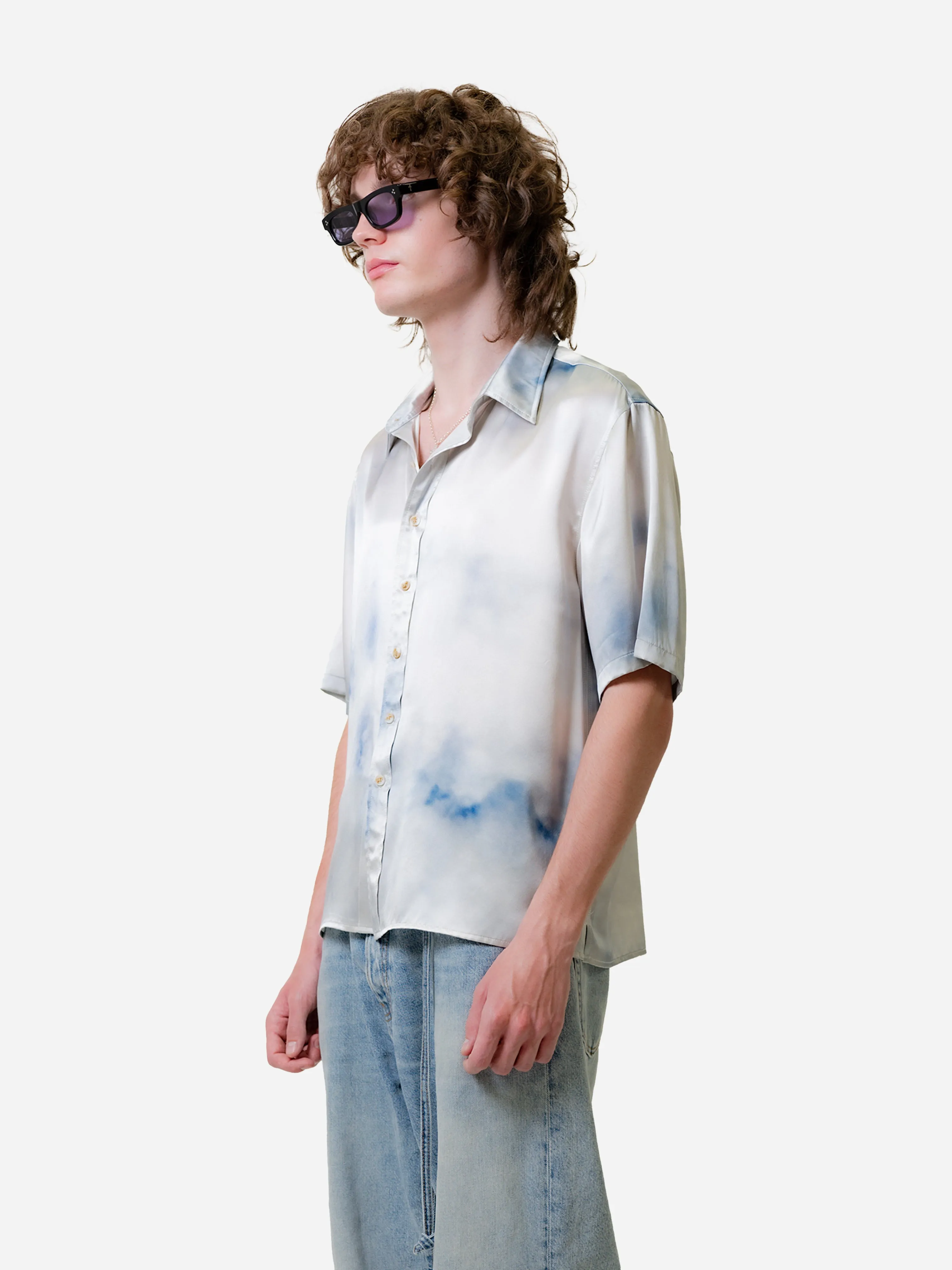BEACH BRAINS Cloud Silk Shirt Ivory Blue