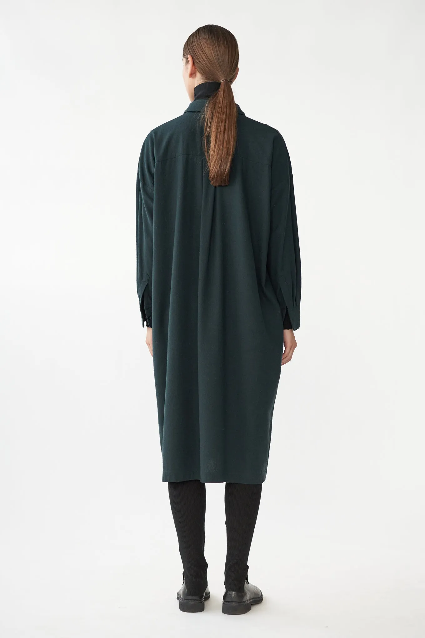 BIANCA LS SHIRT DRESS - JADE GREEN - RAW SILK