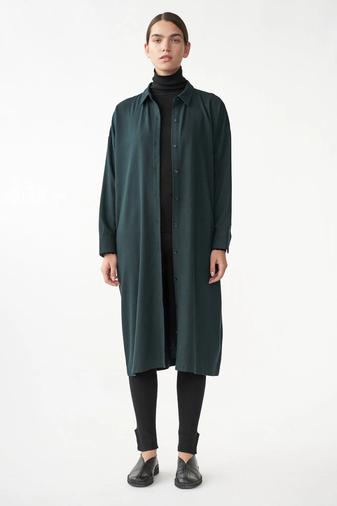 BIANCA LS SHIRT DRESS - JADE GREEN - RAW SILK