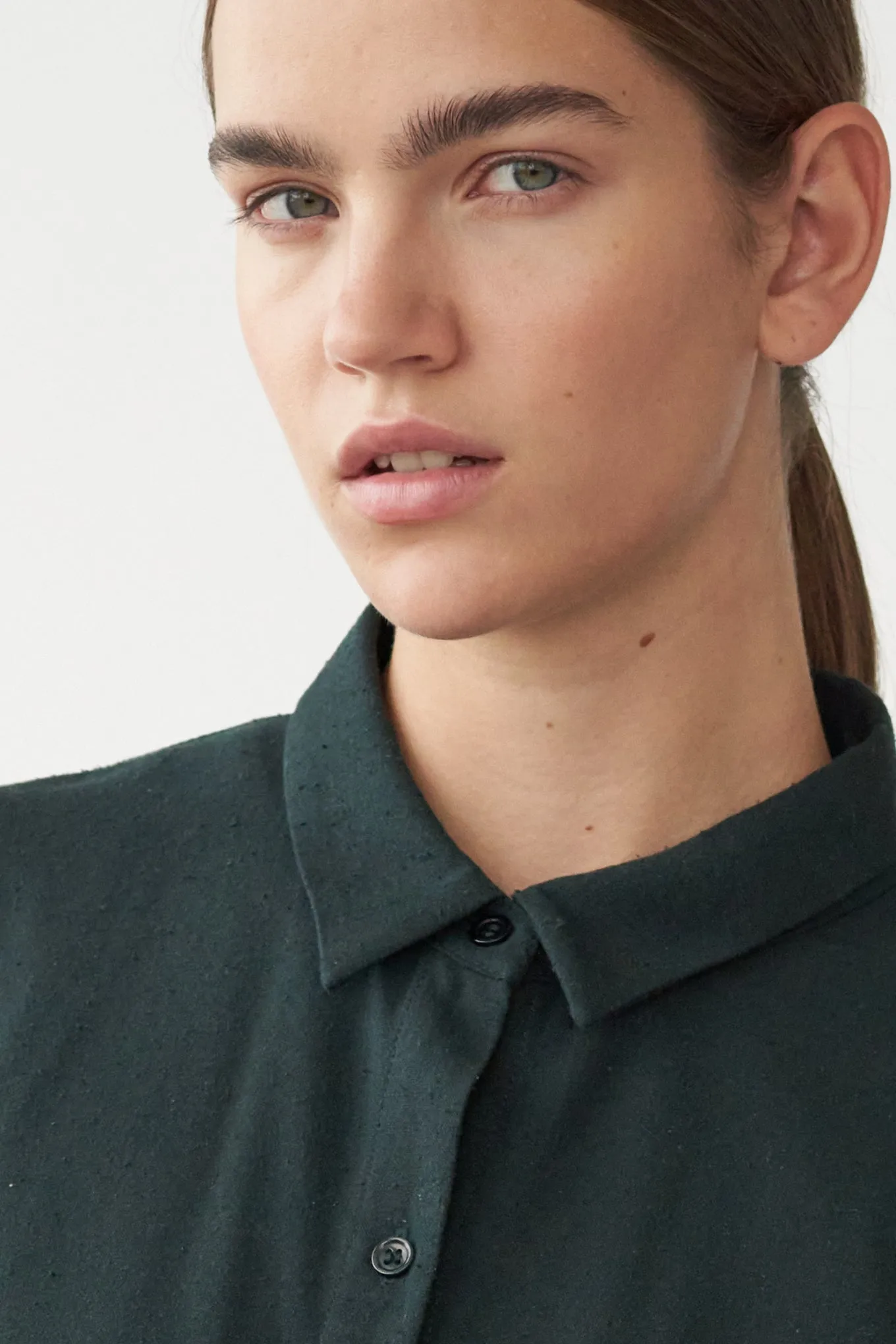 BIANCA LS SHIRT DRESS - JADE GREEN - RAW SILK