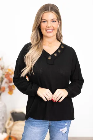 Black Brushed Waffle Knit Sweater