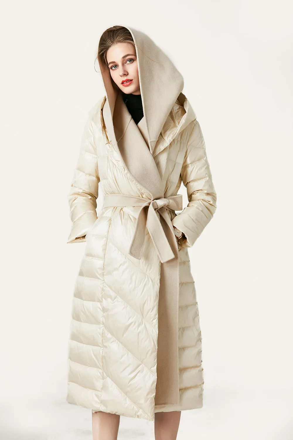 Black Button Quilted Puffer Jacket with Faux Fur Hood
