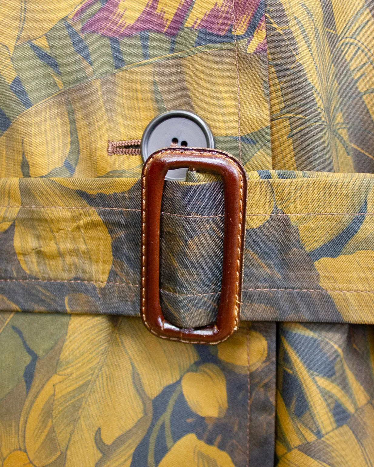 Bronze Palm Leaf Print Trench Coat