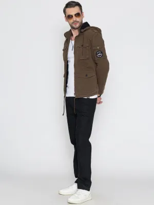 BROWN DETACHABLE HOODED JACKET.