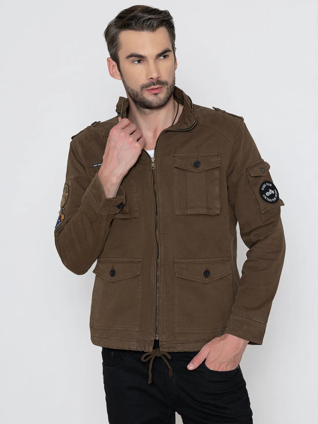 BROWN DETACHABLE HOODED JACKET.