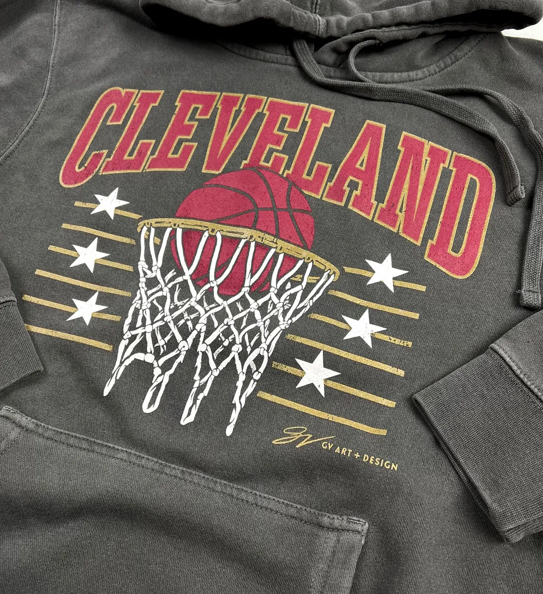 Charcoal Cleveland Basketball Vintage Hooded Sweatshirt