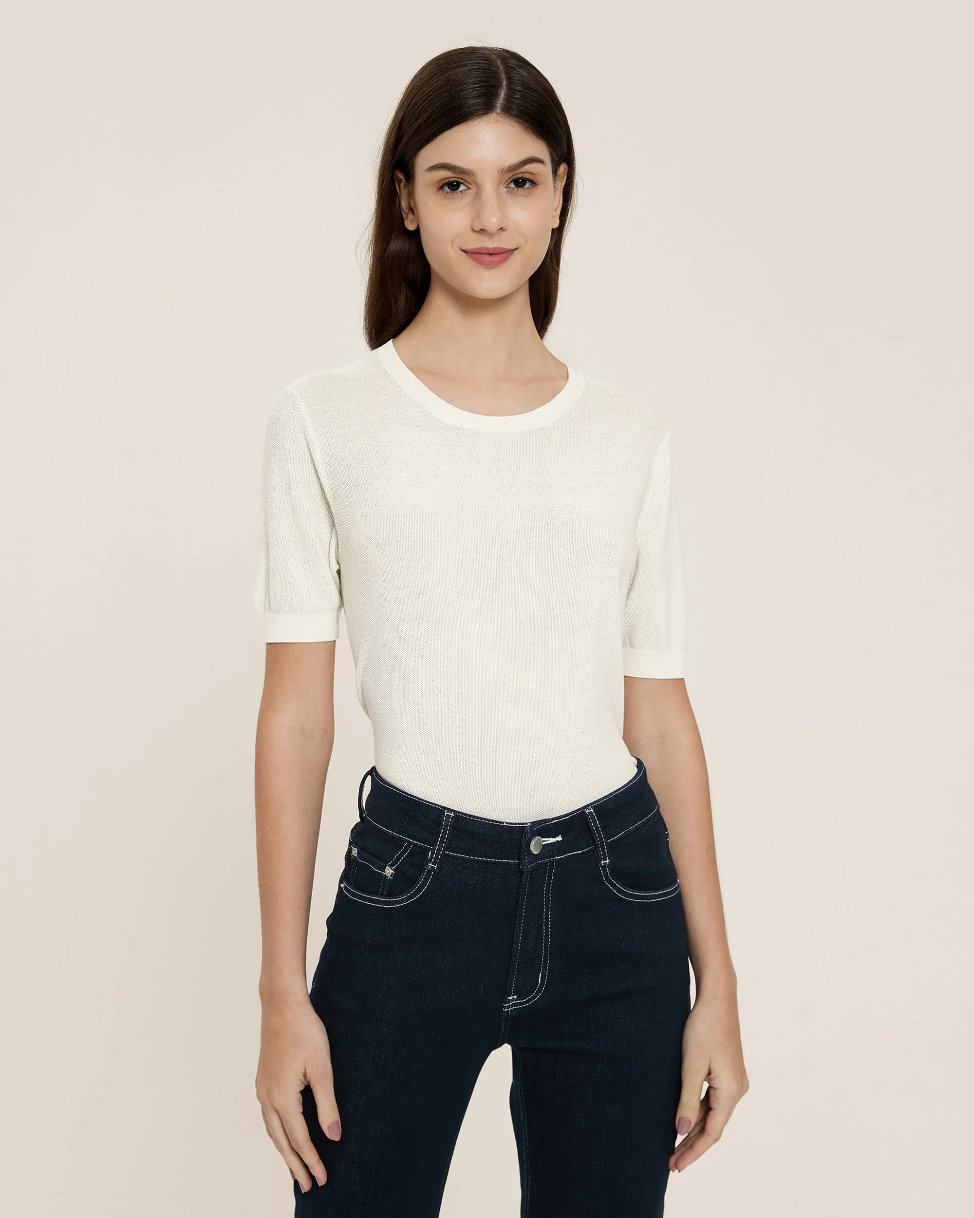 Clearance Crew Neck Silk Knitted T-shirt
