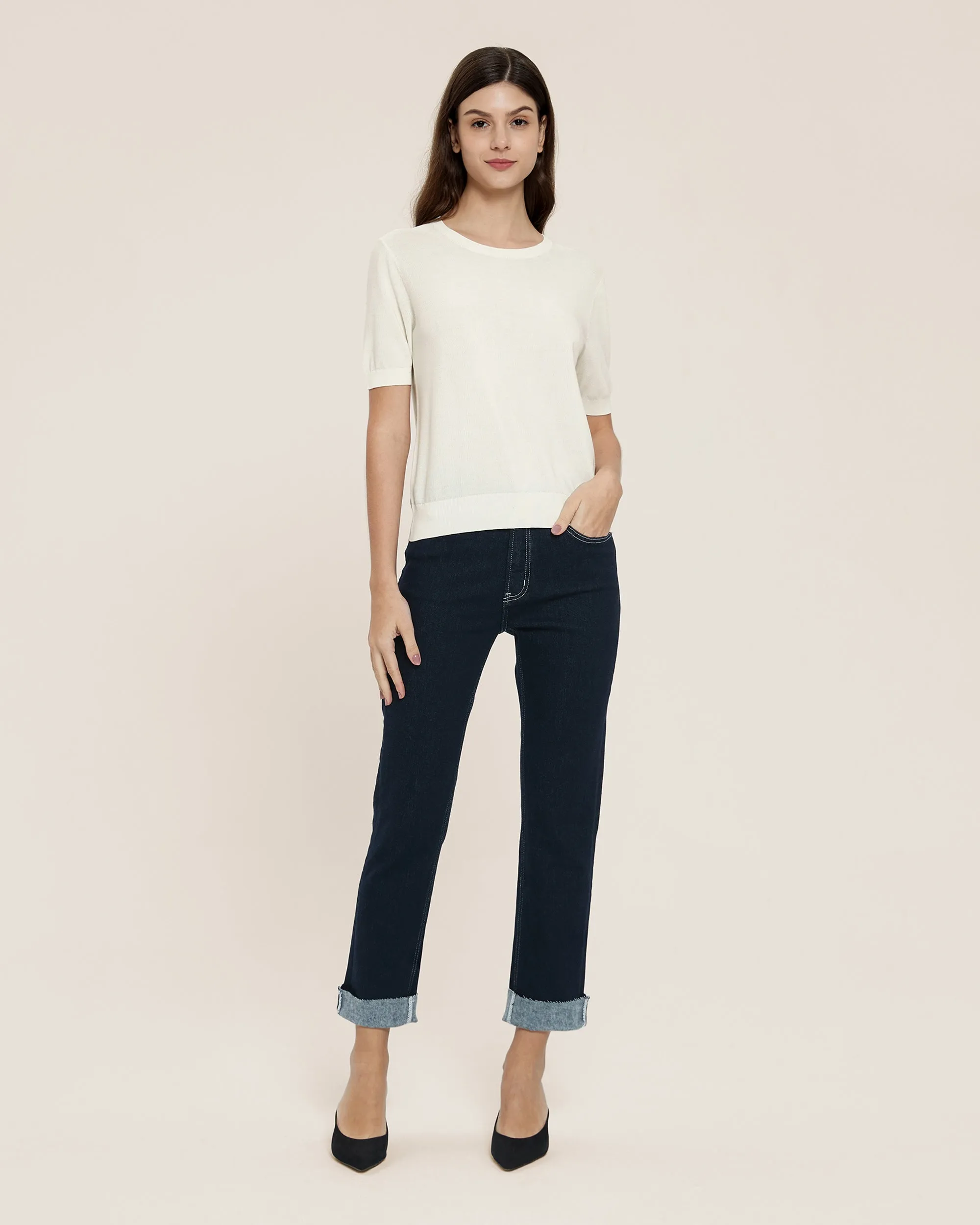 Clearance Crew Neck Silk Knitted T-shirt
