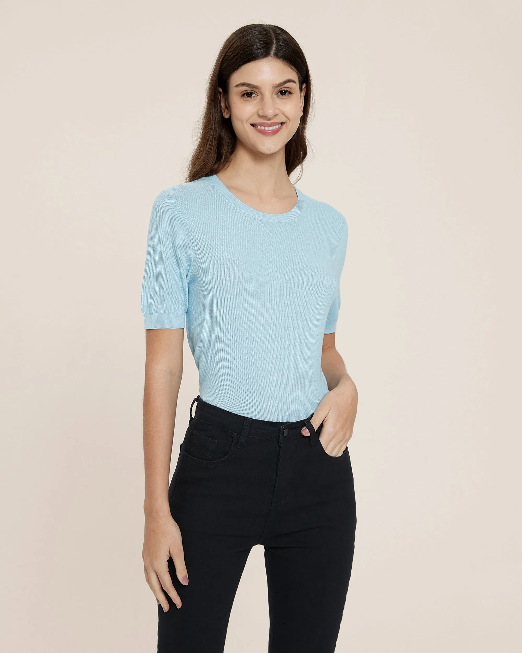 Clearance Crew Neck Silk Knitted T-shirt