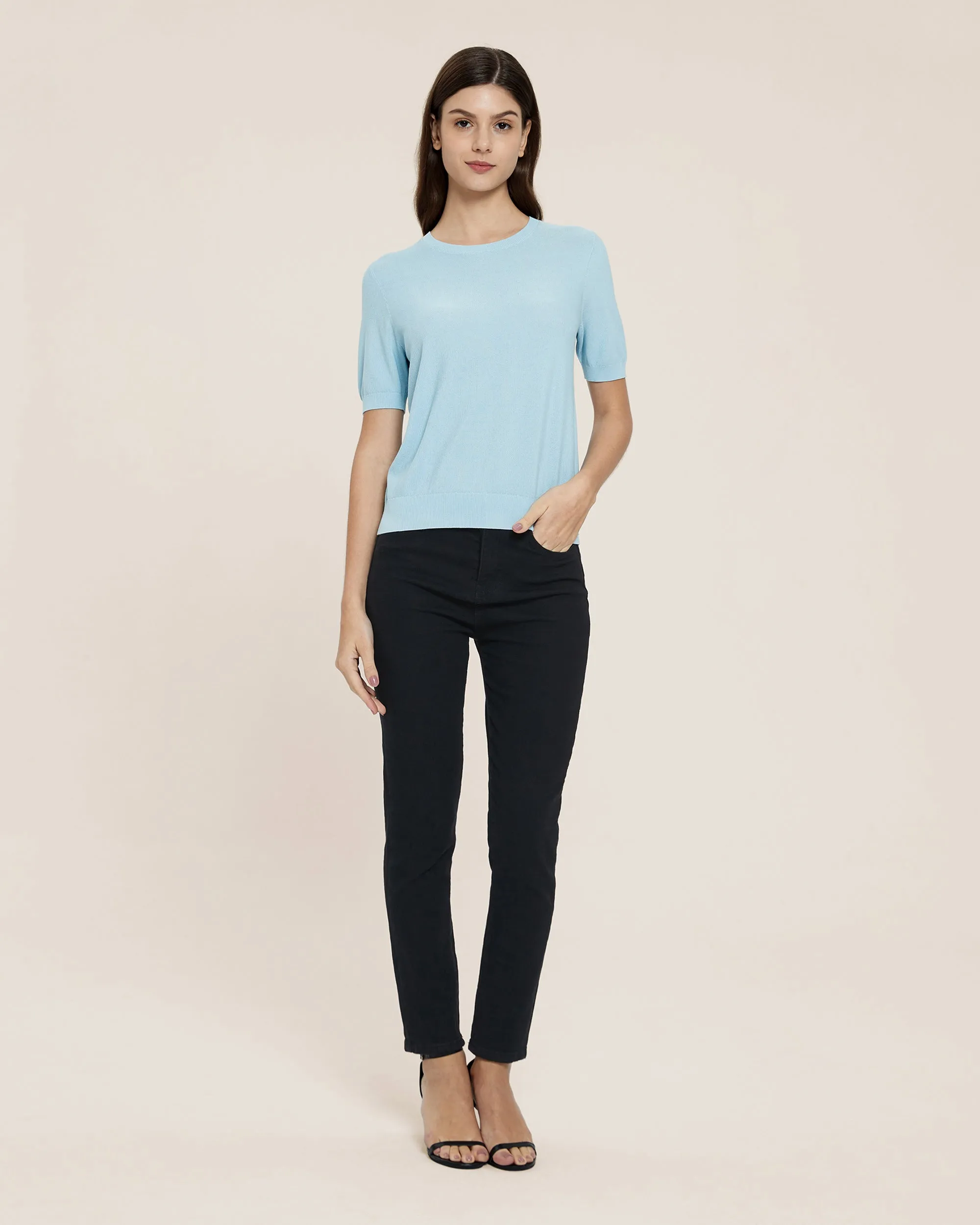 Clearance Crew Neck Silk Knitted T-shirt