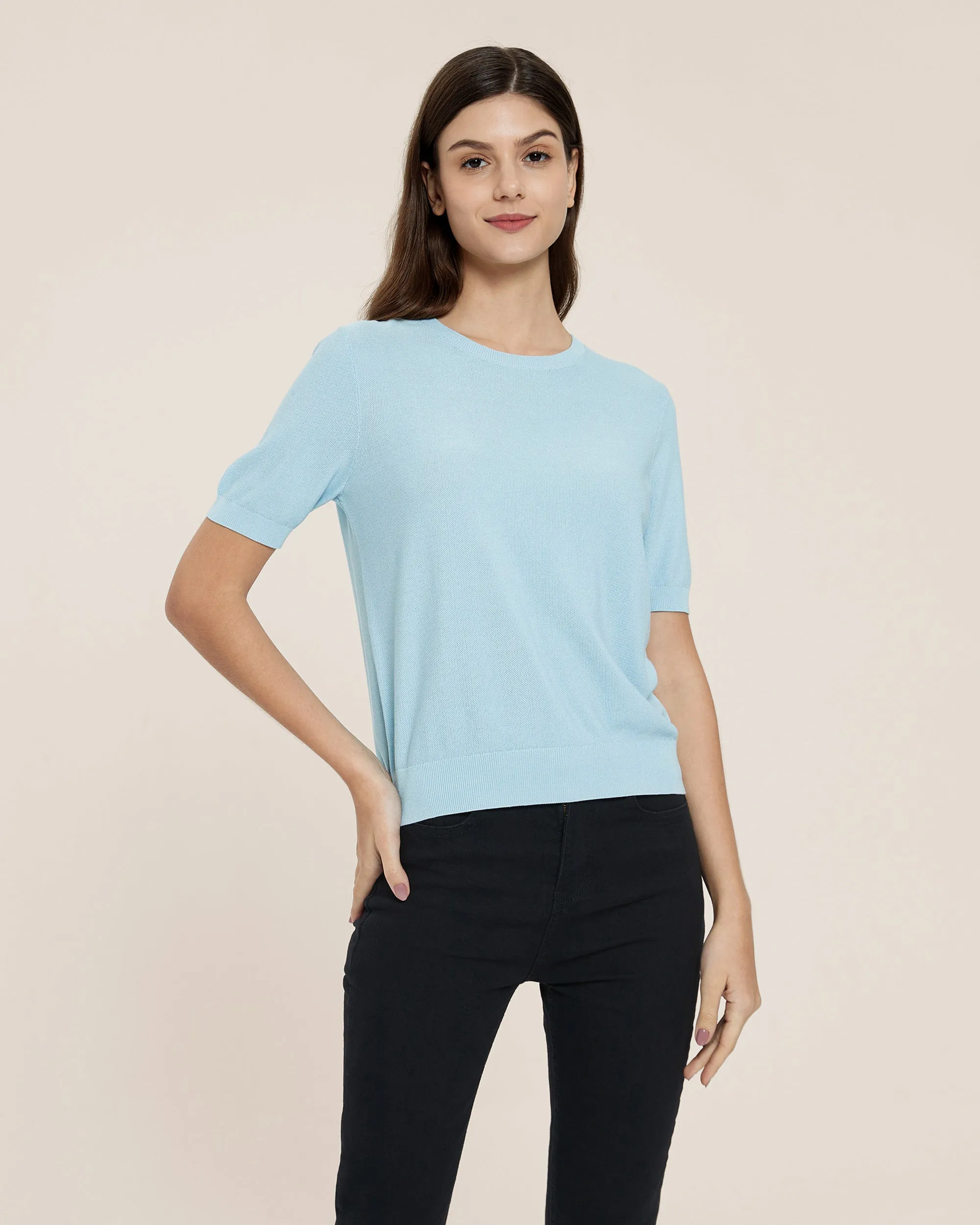 Clearance Crew Neck Silk Knitted T-shirt