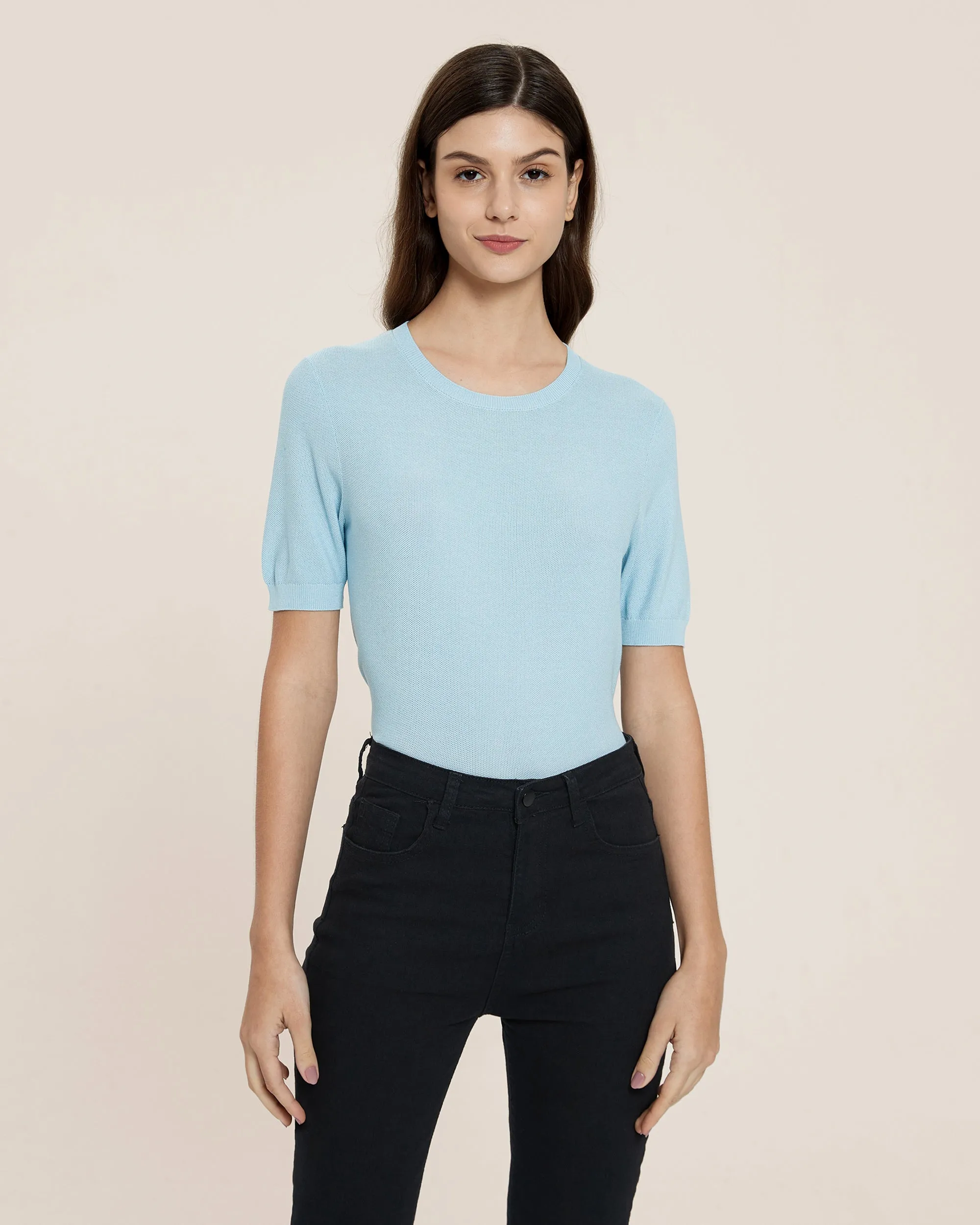 Clearance Crew Neck Silk Knitted T-shirt