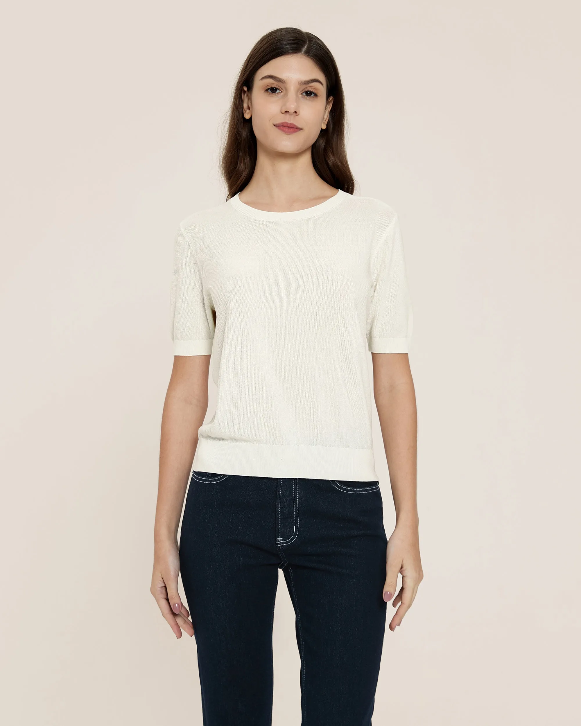 Clearance Crew Neck Silk Knitted T-shirt