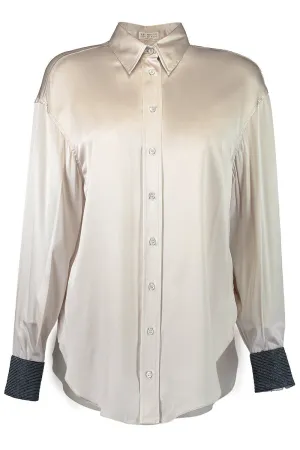 Contrast Cuff Satin Soft Shirt