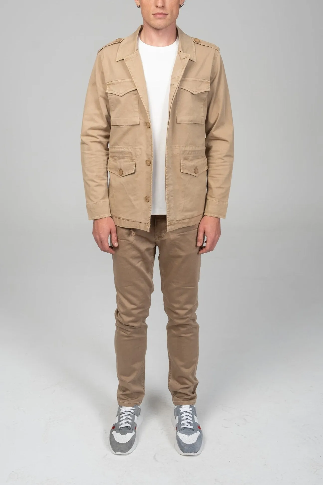 Cotton Fitted Utility Jacket - Stone