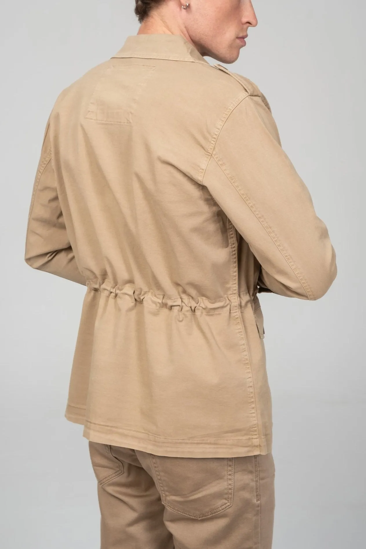 Cotton Fitted Utility Jacket - Stone