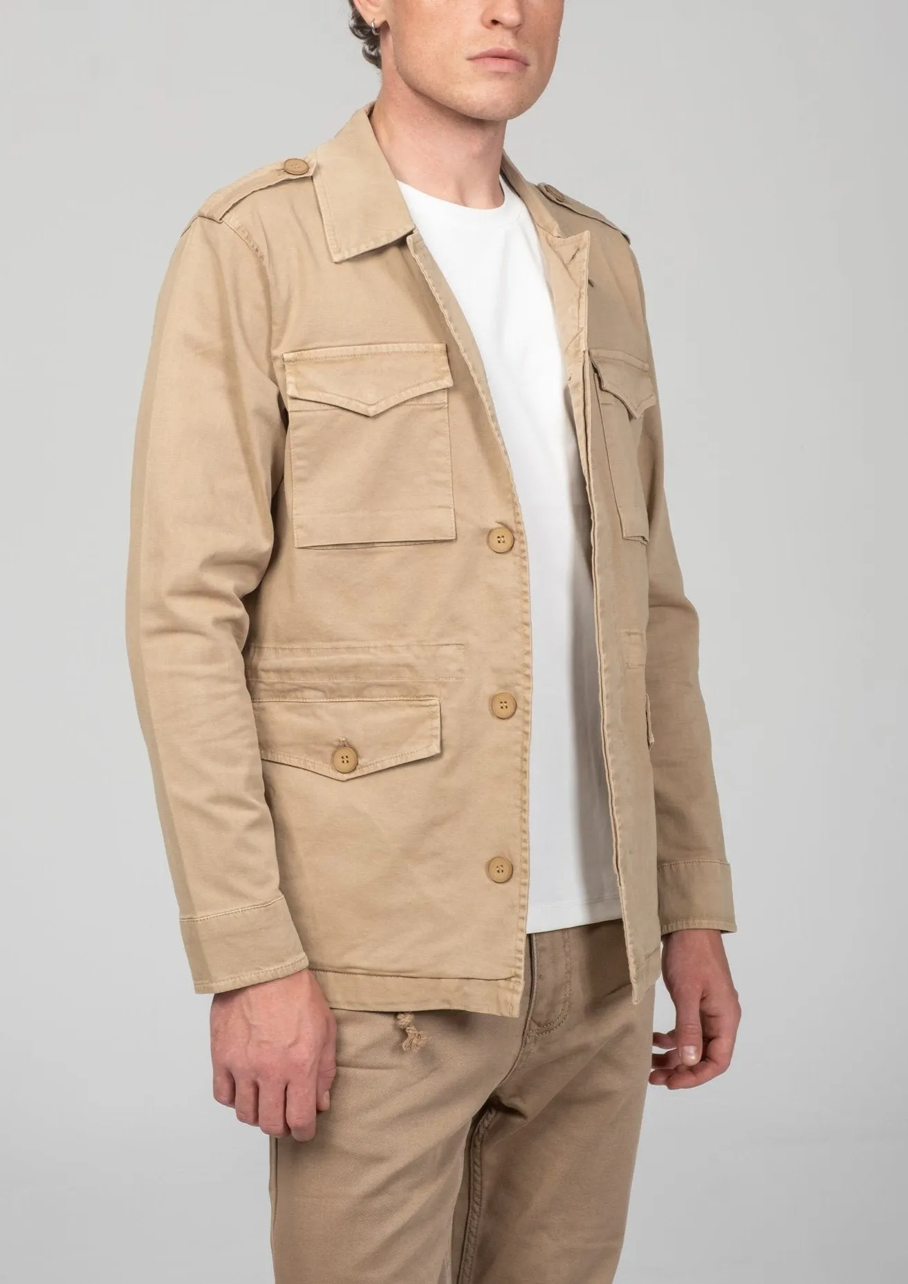 Cotton Fitted Utility Jacket - Stone