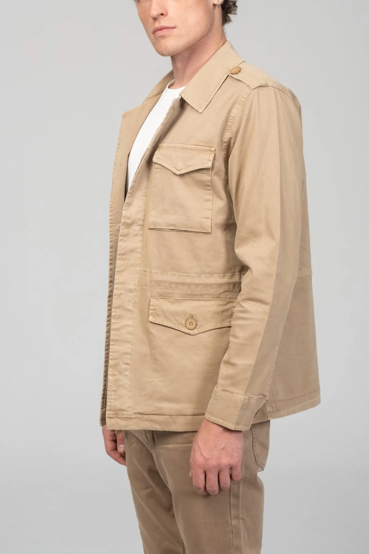Cotton Fitted Utility Jacket - Stone