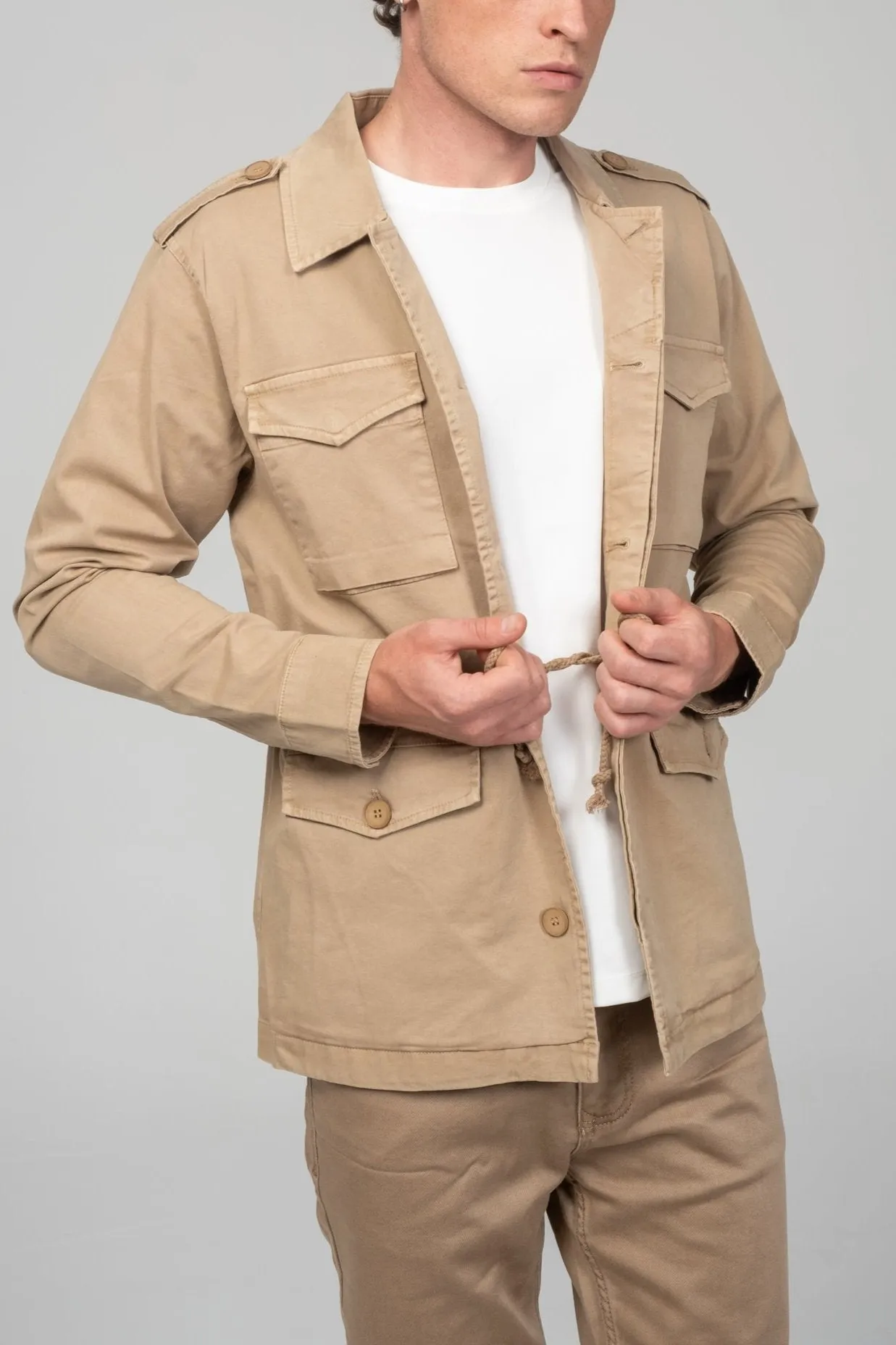 Cotton Fitted Utility Jacket - Stone