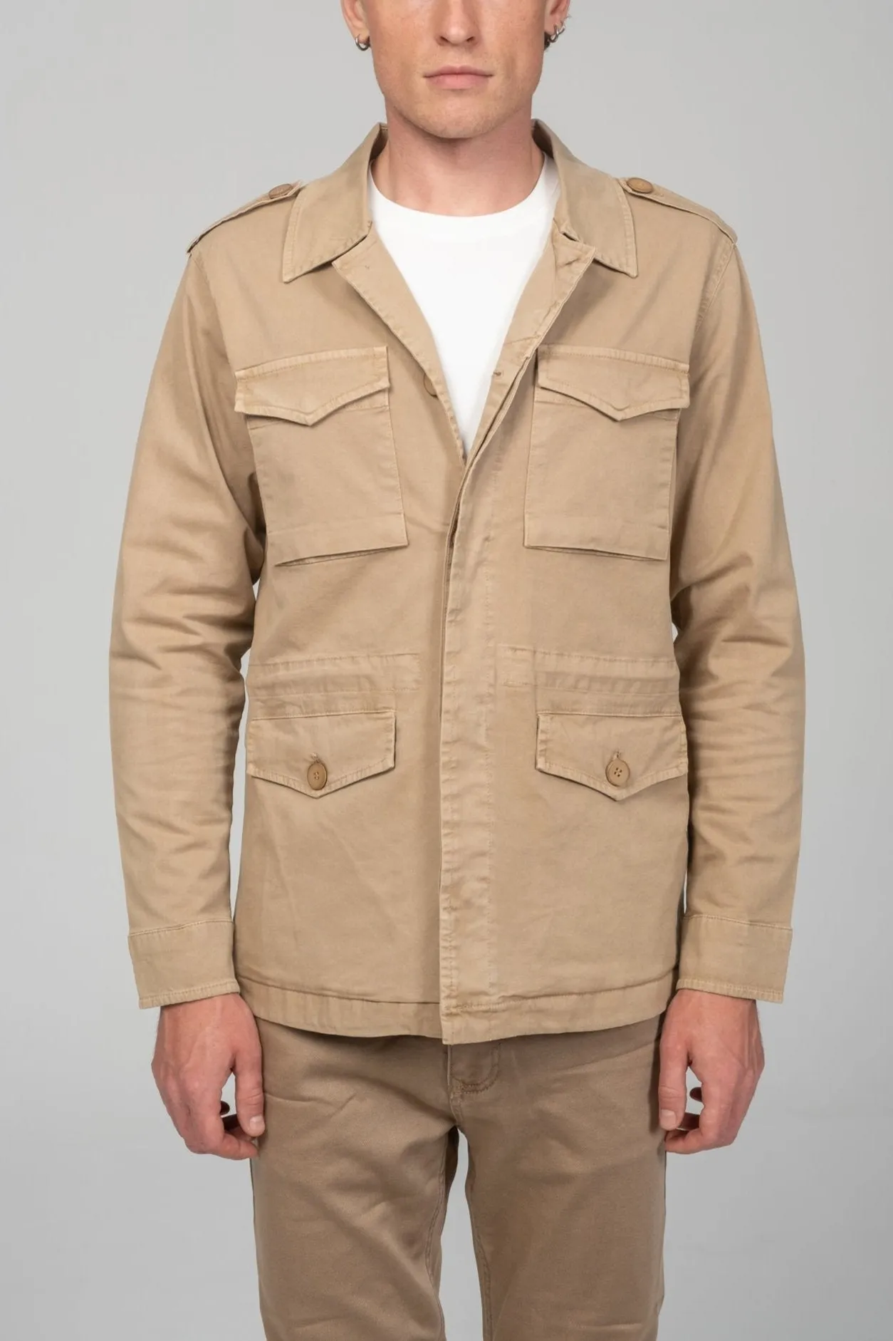 Cotton Fitted Utility Jacket - Stone