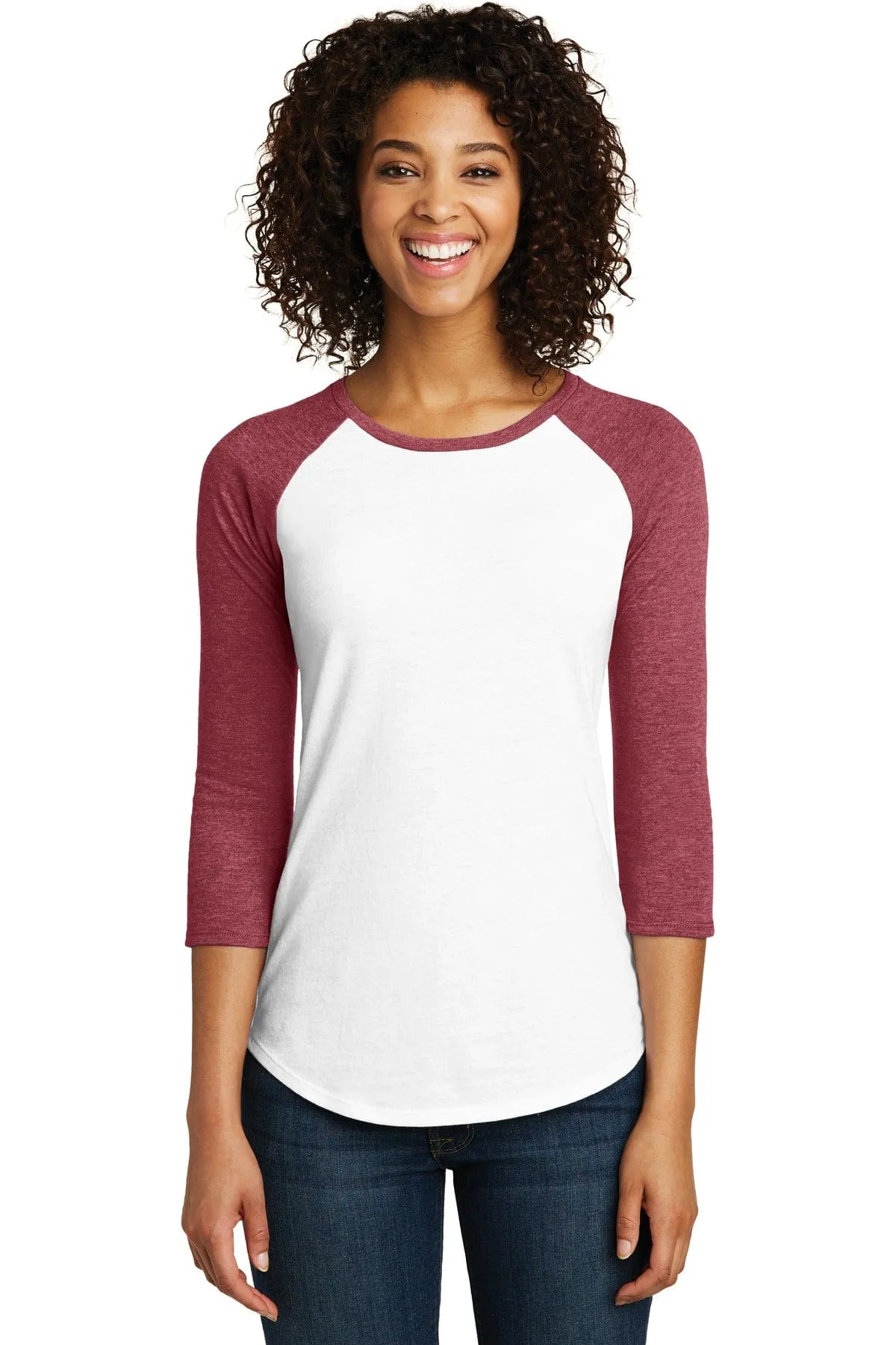 District DT6211: Women's Fitted Very Important Tee, 3/4-Sleeve Raglan