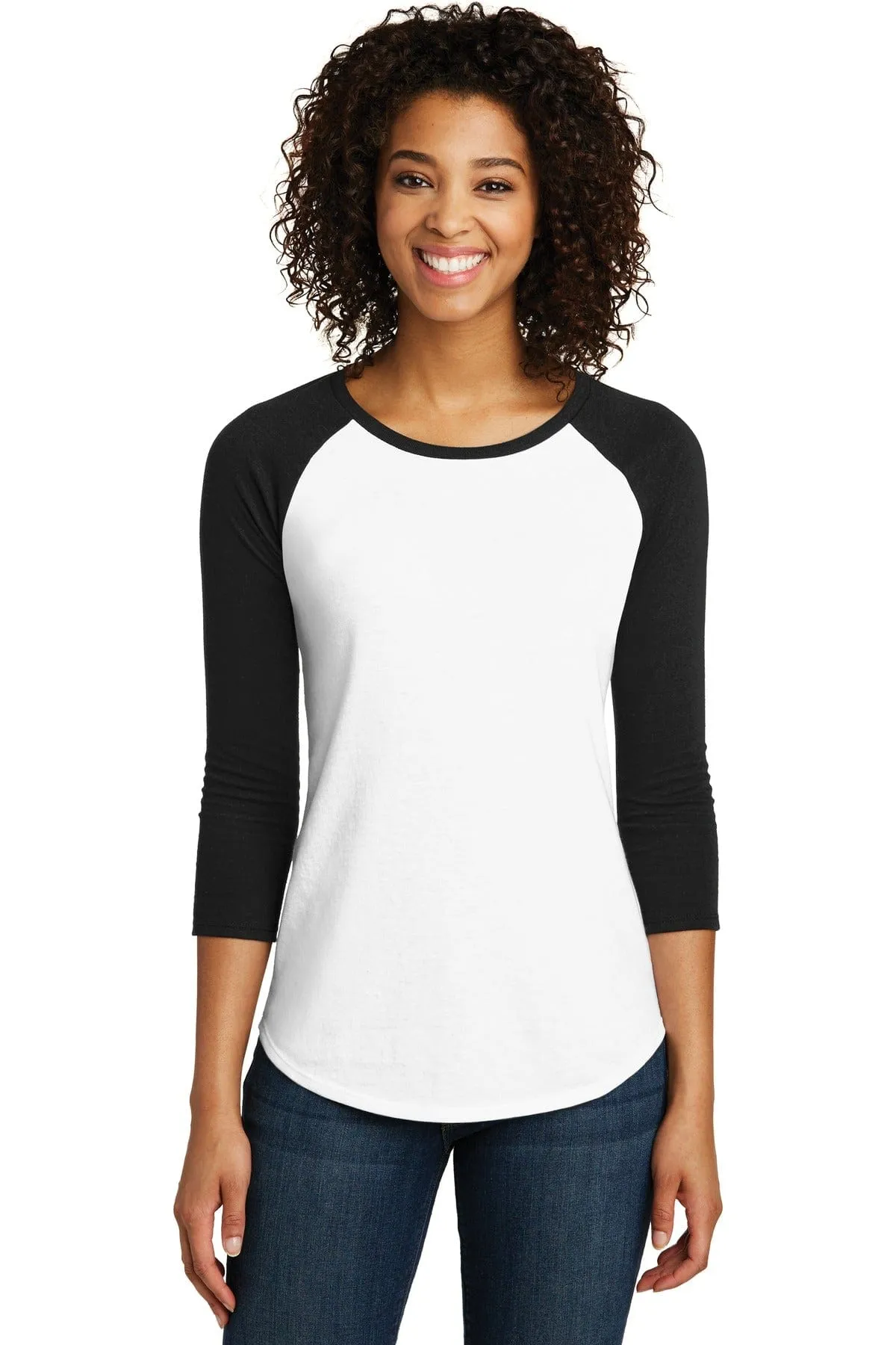 District DT6211: Women's Fitted Very Important Tee, 3/4-Sleeve Raglan