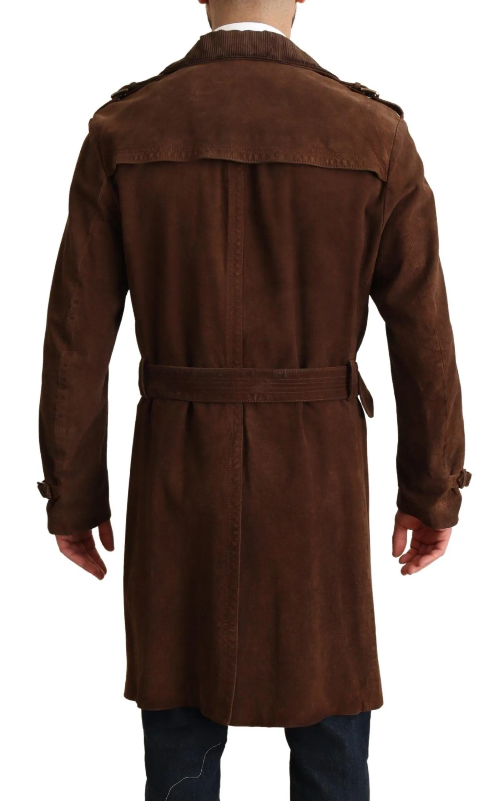 Dolce & Gabbana Brown Leather Long Trench Coat Men Jacket