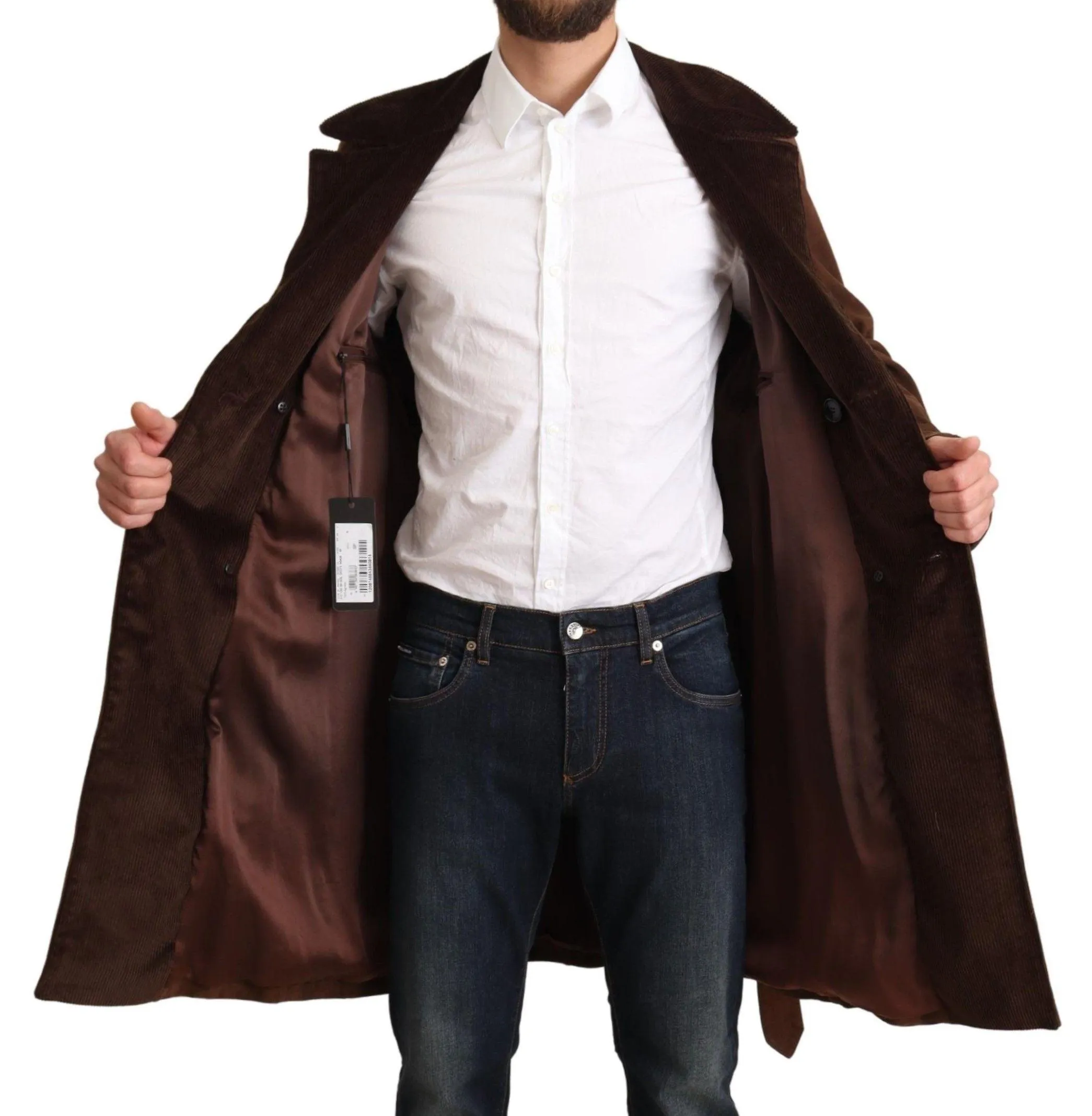 Dolce & Gabbana Brown Leather Long Trench Coat Men Jacket