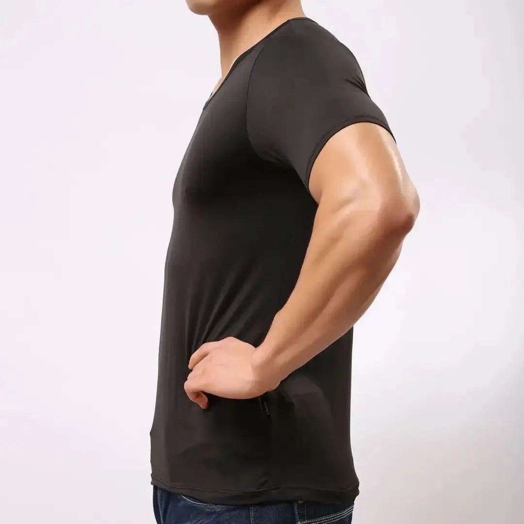 DomiGe Men's High-Stretch Short Sleeve Shirt Undershirt