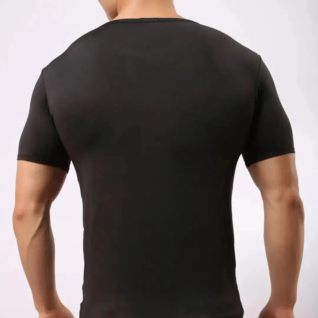 DomiGe Men's High-Stretch Short Sleeve Shirt Undershirt