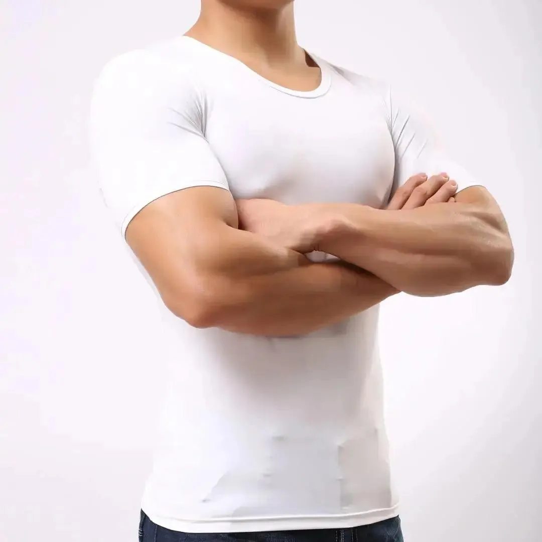 DomiGe Men's High-Stretch Short Sleeve Shirt Undershirt