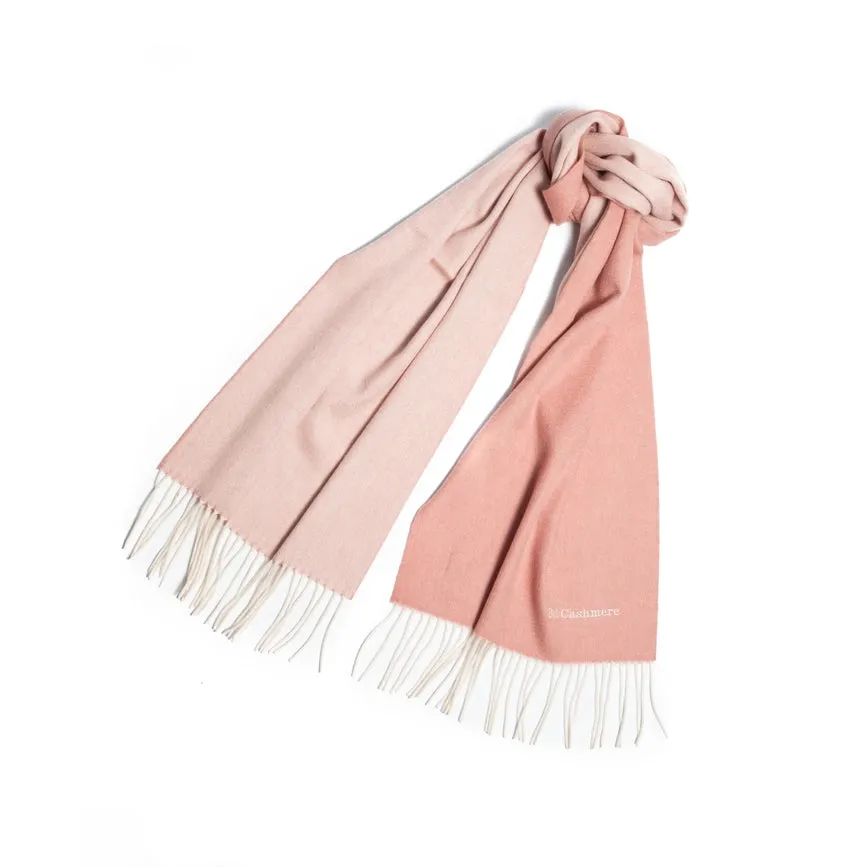 Double Face Cashmere Scarf with Fringes Pink And Cream