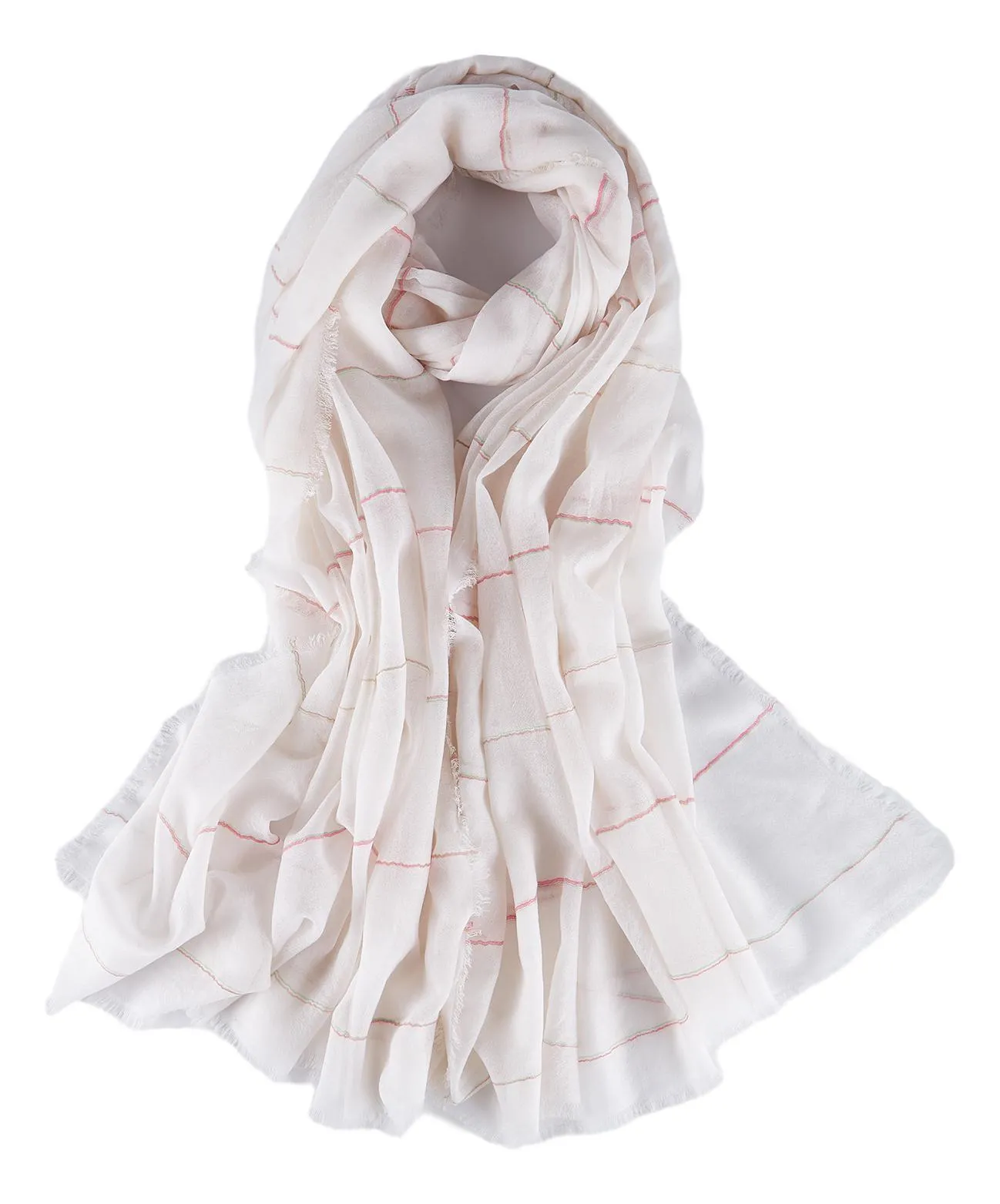 Extra Wide 100% Cashmere Scarf & Wrap White Theme Stripes Print CSH252