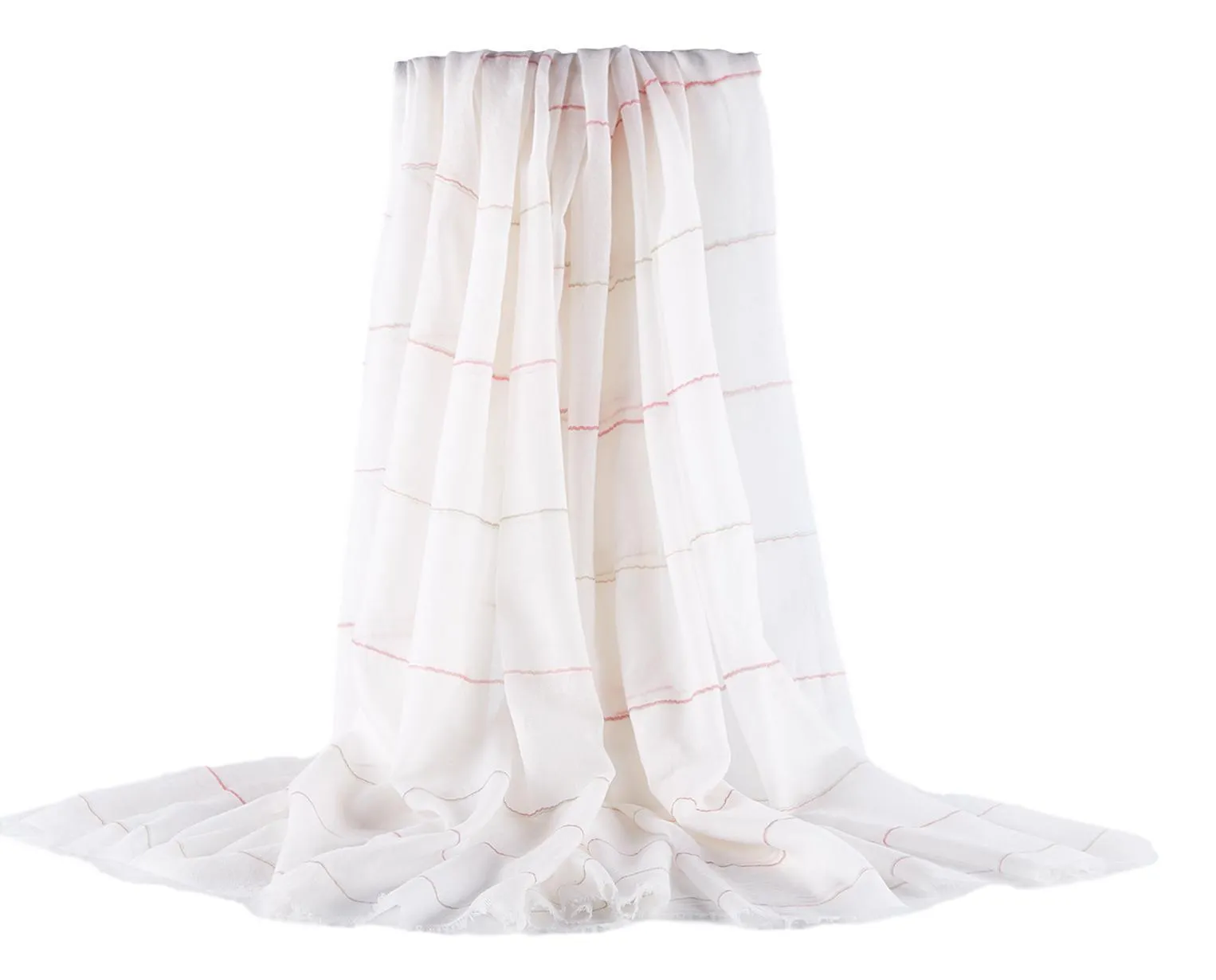 Extra Wide 100% Cashmere Scarf & Wrap White Theme Stripes Print CSH252