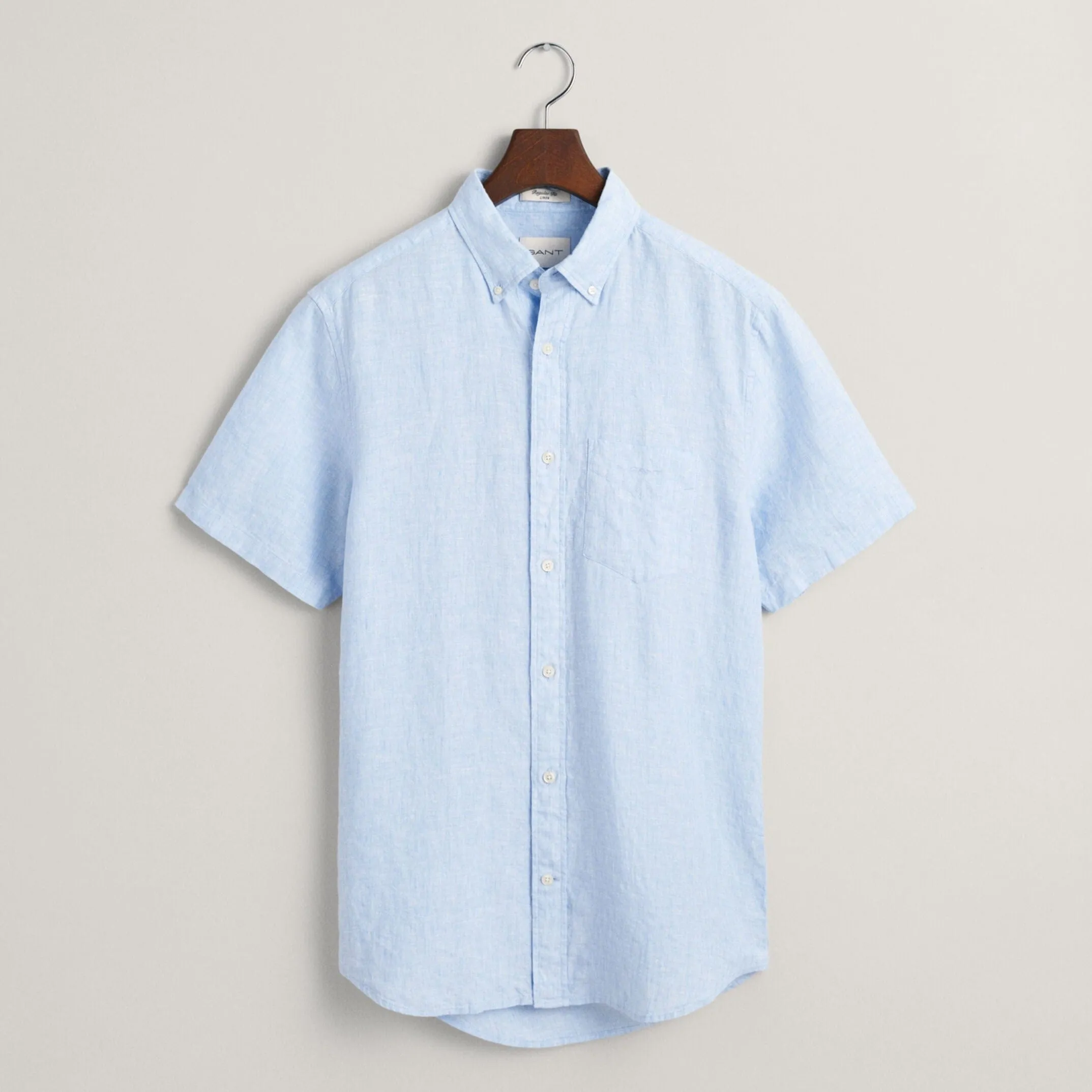 Gant Regular Fit Linen Short Sleeve Shirt in Capri Blue