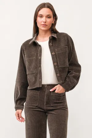 GINA CROPPED SHIRT JACKET DARK OLIVE CHENILLE
