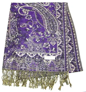 Hand Made Pashmina Shawl Scarf Flower in Grape