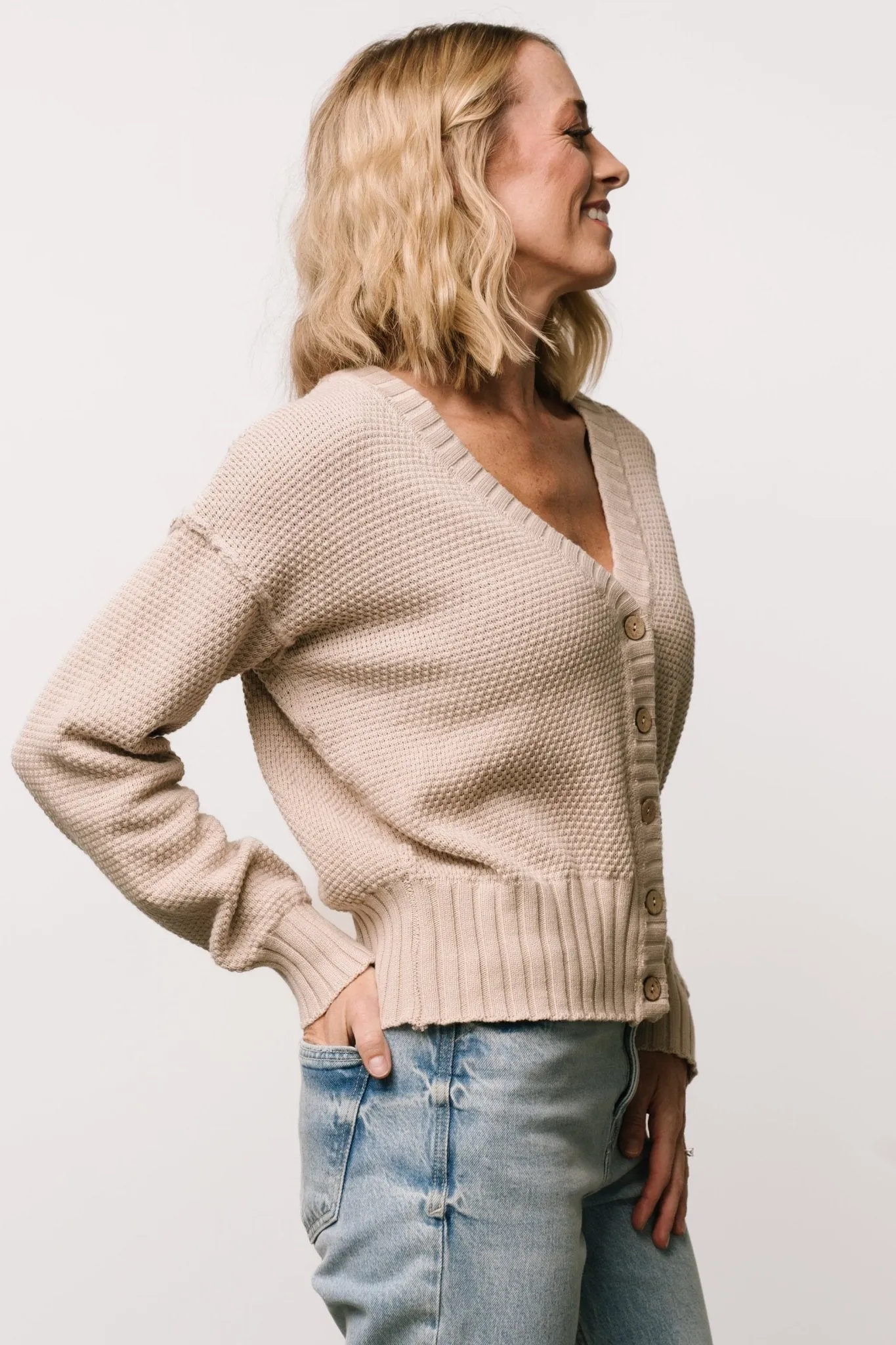 Milo Waffle Knit Cardigan | Natural