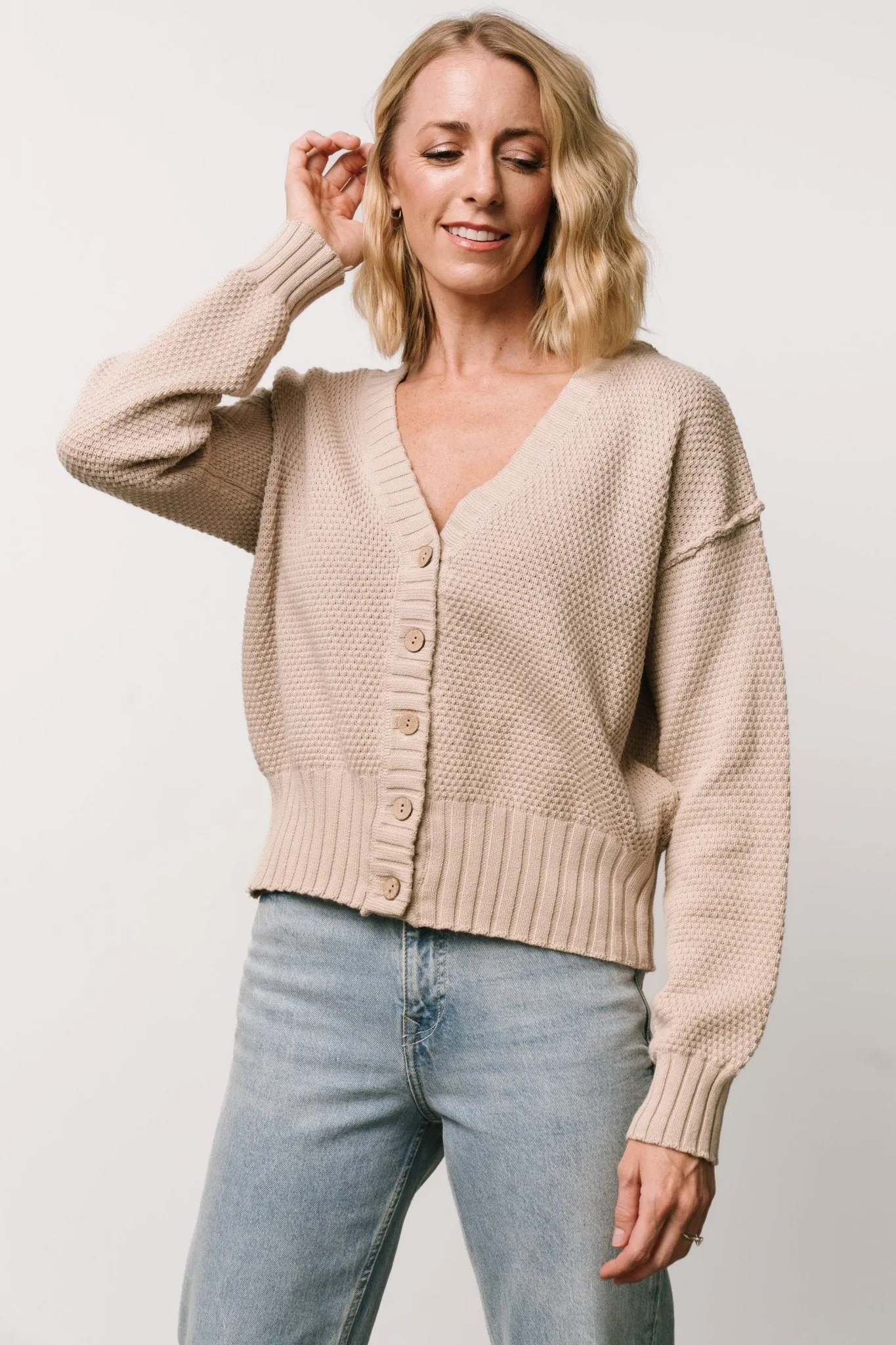 Milo Waffle Knit Cardigan | Natural