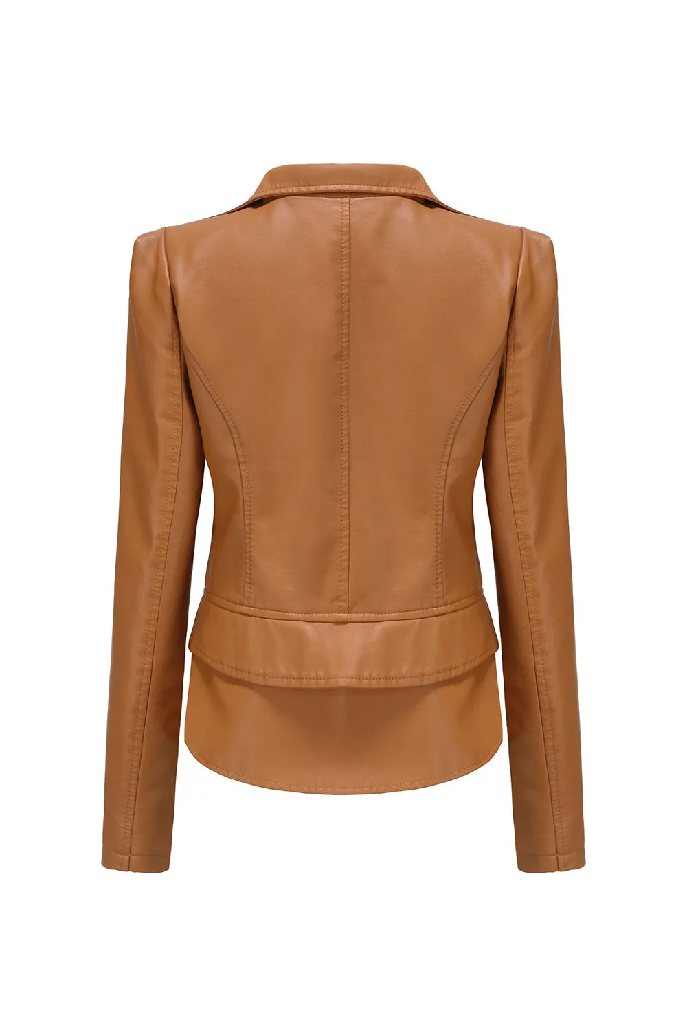 Notched Lapel Apricot Detachable Zipper Short Jacket