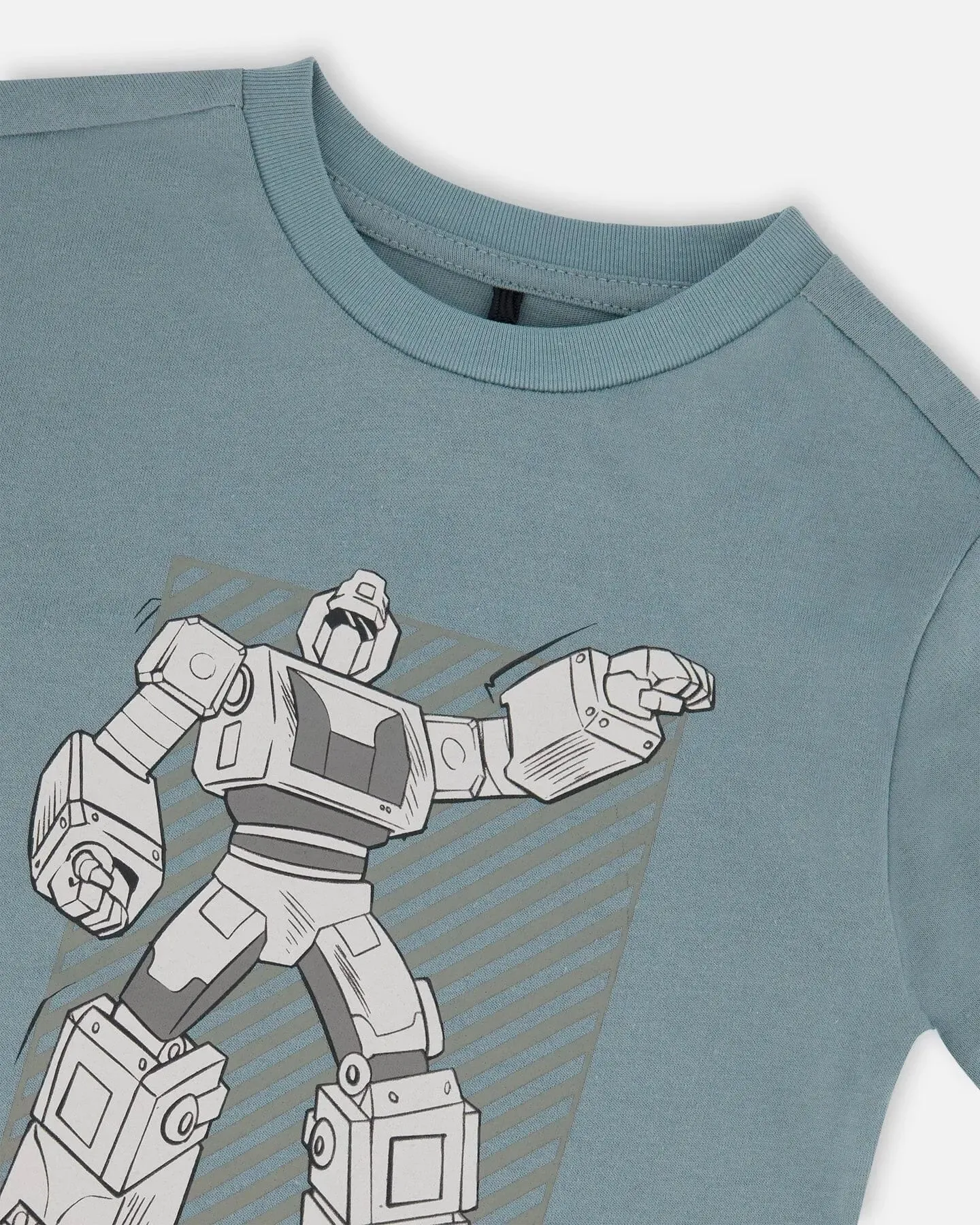 Organic Cotton Graphic Tee Grayish Teal And Robot