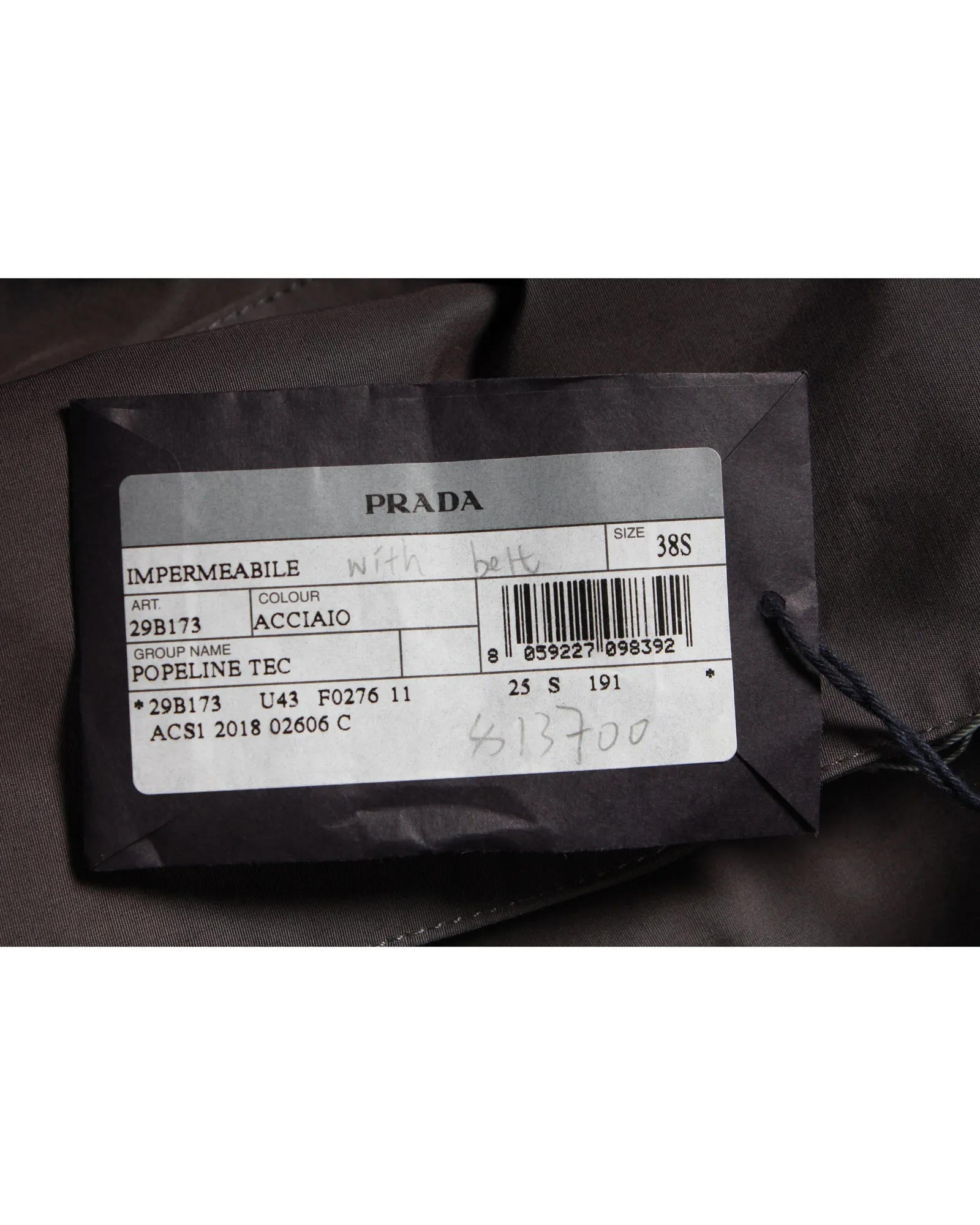 Prada Belted Trench Coat in Grey Cotton