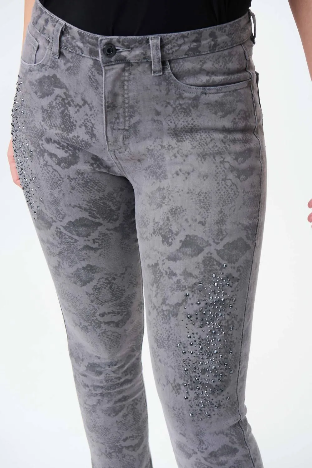 Printed Embellished Jeans In Grey